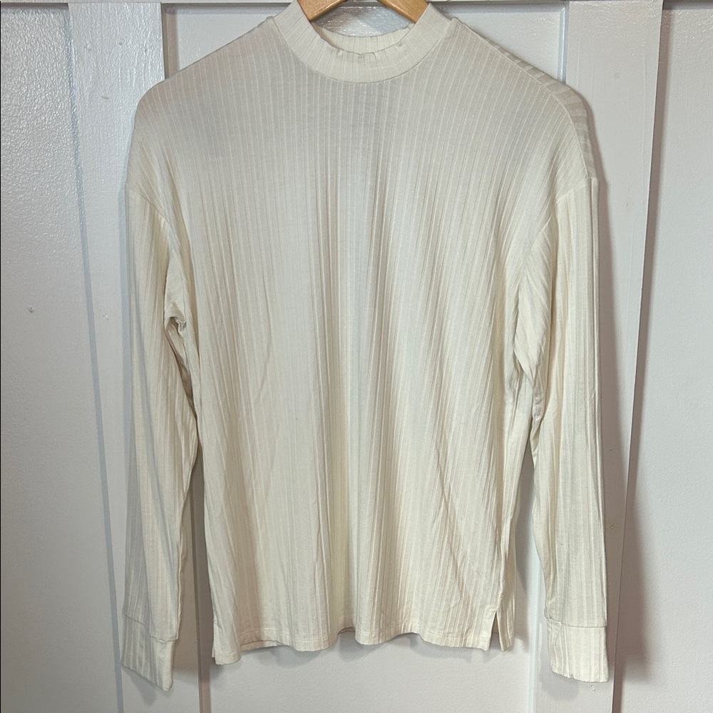 Daily Ritual Ribbed Long Sleeve Mock Neck Top Bone Cream Women's Small